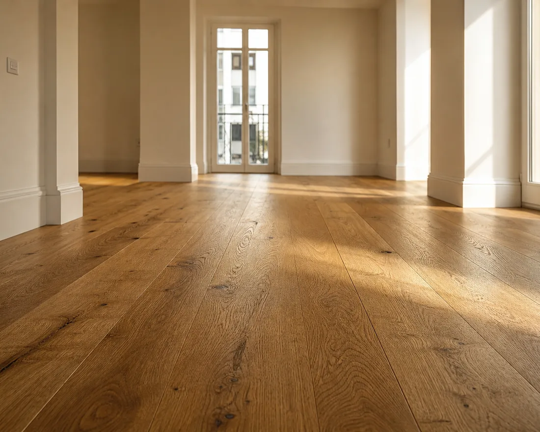 Parquet rénové dans un logement vide prêt pour les visites