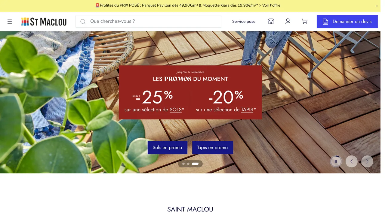 Capture de la page d’accueil du site de Saint Maclou